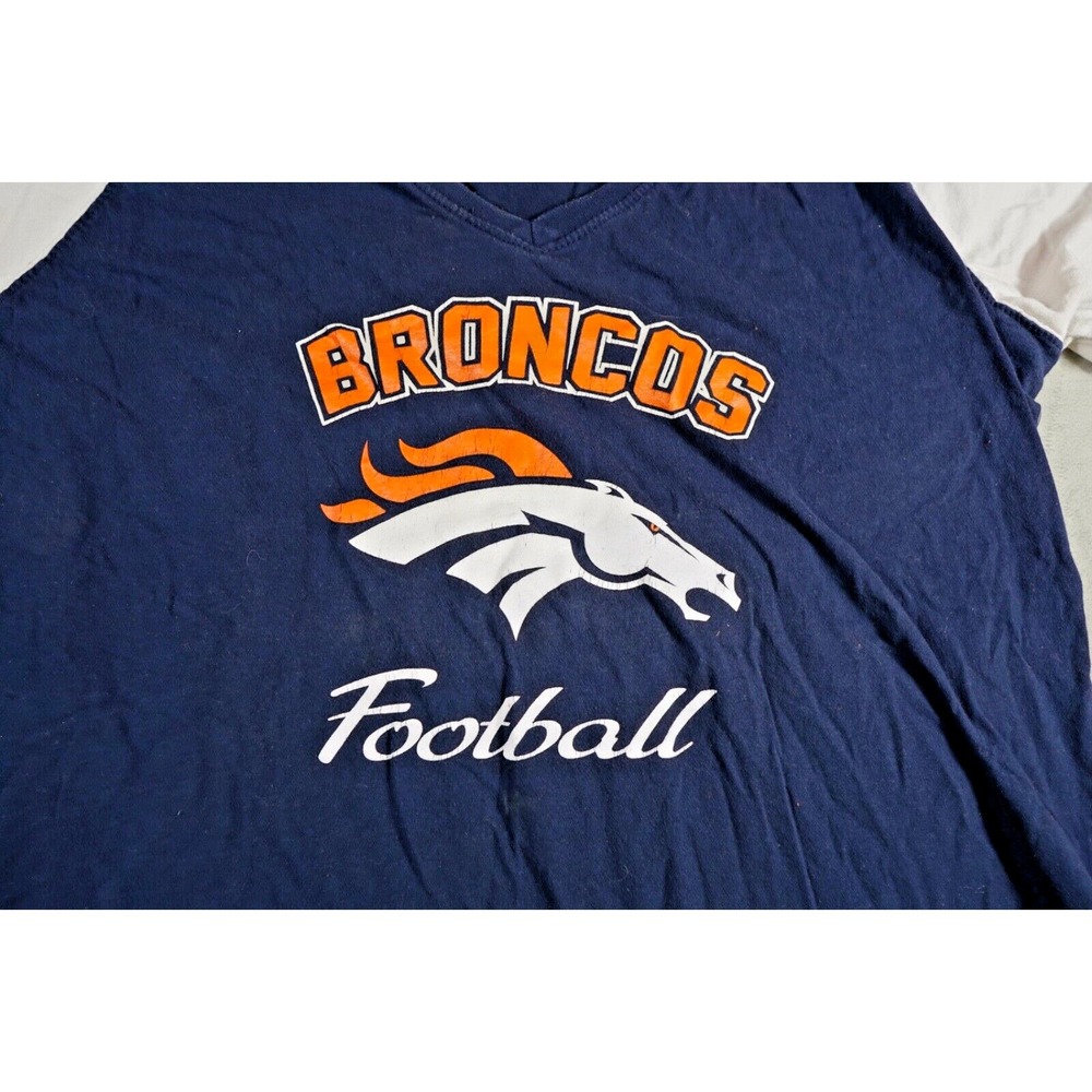 Majestic Denver Broncos Shirt Men 2XL(Measures XL) Football NFL Blue Logo V-neck